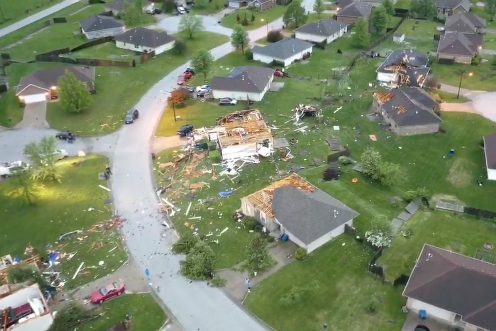 Drone footage shows damages sustained at the Waterford subdivision in Ozark.